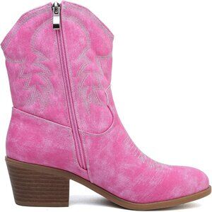 Todaysunny Women Pink Western Femme Cowboy Calf Ankle Booties With Side Zip